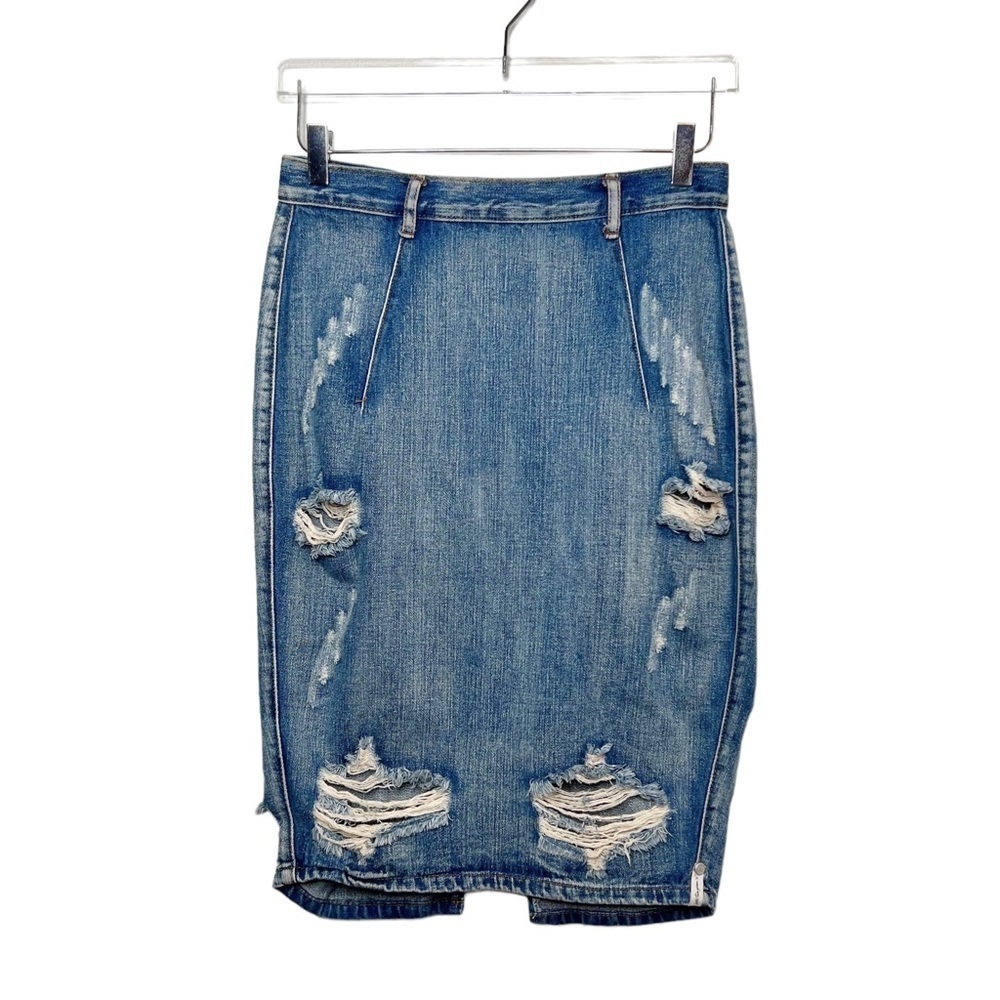 One Teaspoon Free Love Distressed Women’s Denim 100% Cotton Pencil Skirt Sz 28